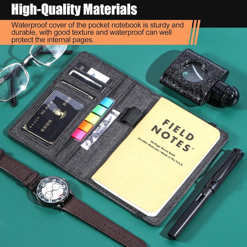 Plinyvel Notebook Cover for Field Notes 3.5"x5.5" - Waterproof Organizer with Pen Loop Holder and Card Slots, Travel Journal Accessories, Fits 3.5x5.5 Inch Pocket Notebooks (Black) - Image 2